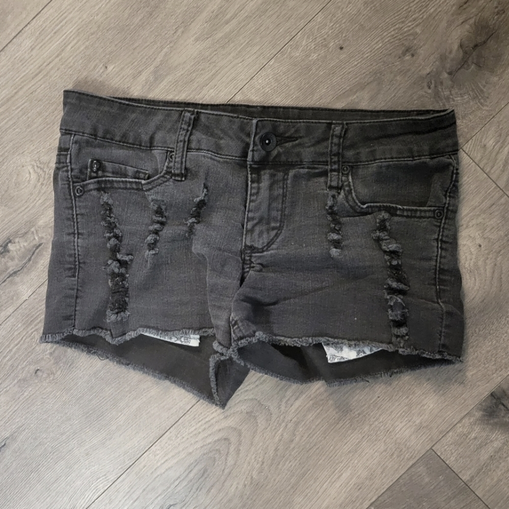Distressed Low Rise Jean Shorts